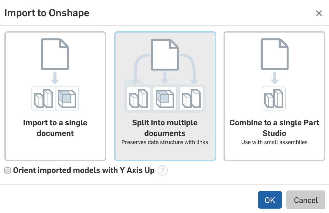 import options in Onshape