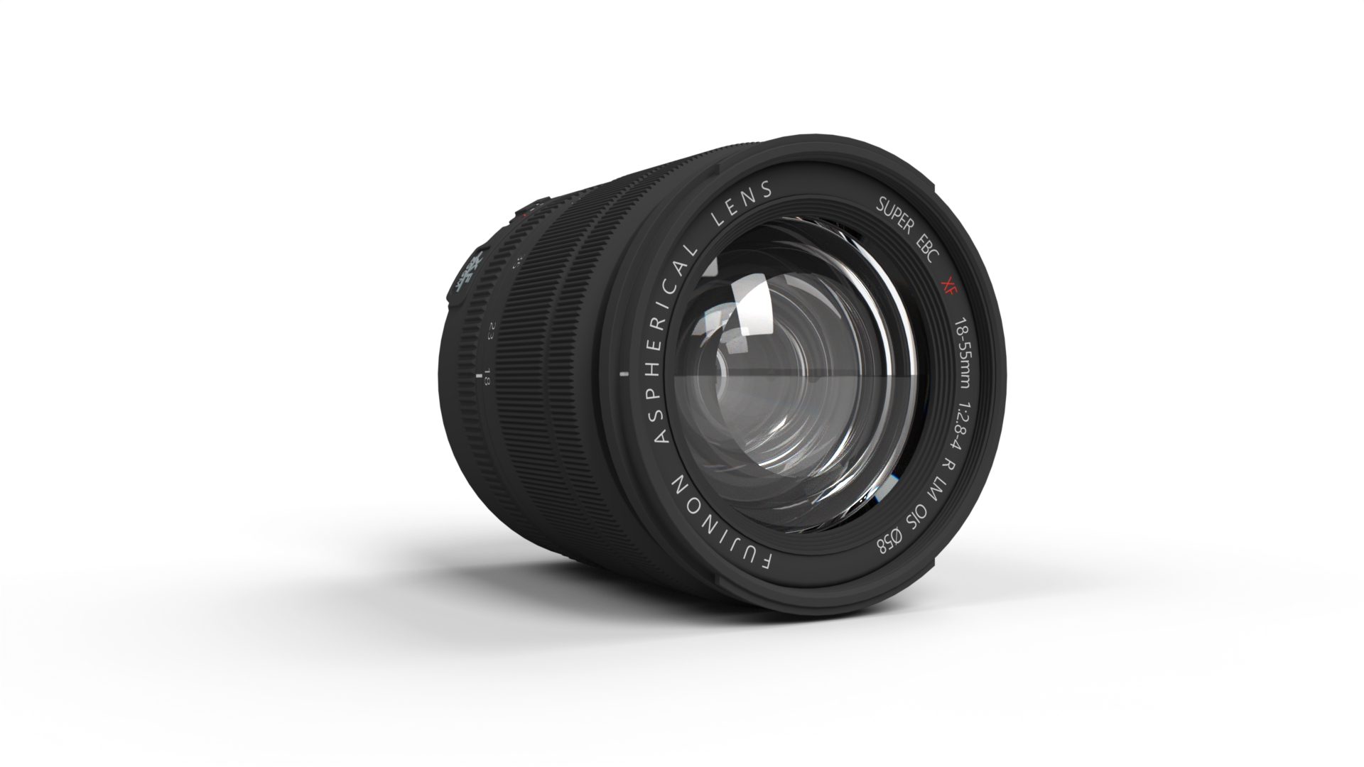 A rendering of a camera lens on a white background