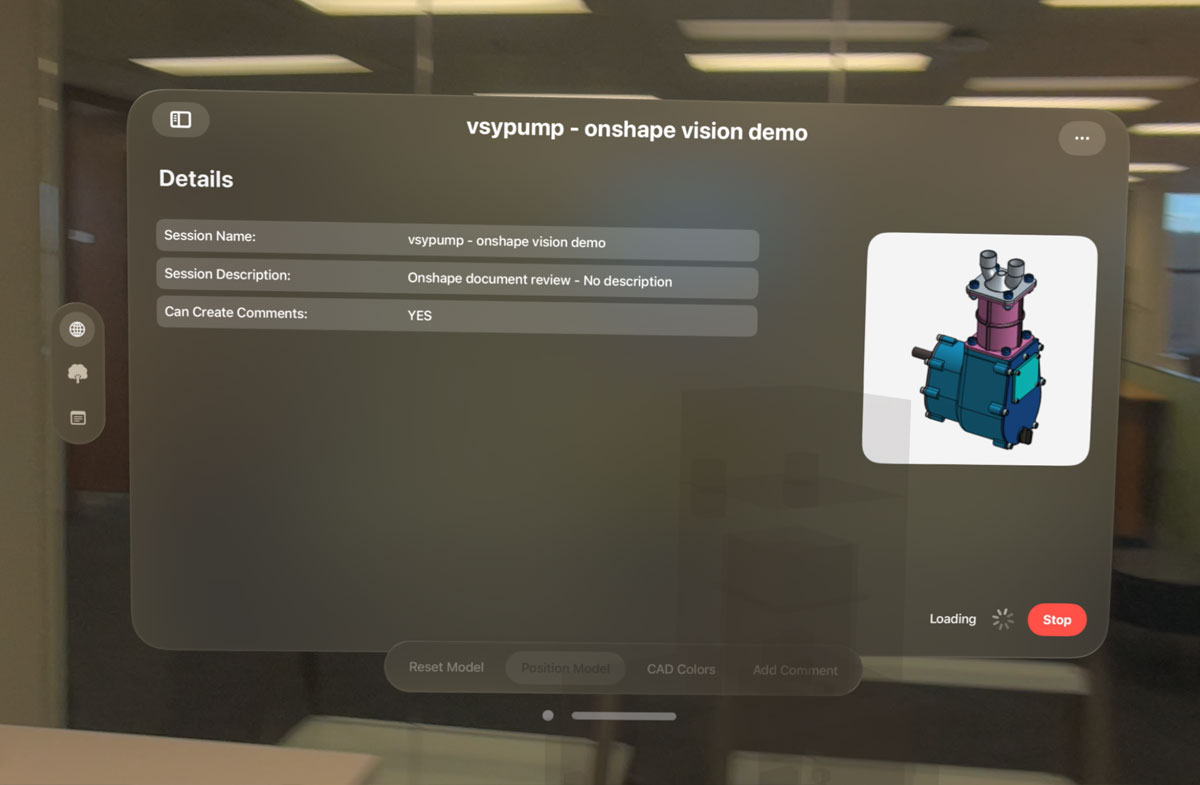 Loading the selected model into the Onshape Vision app