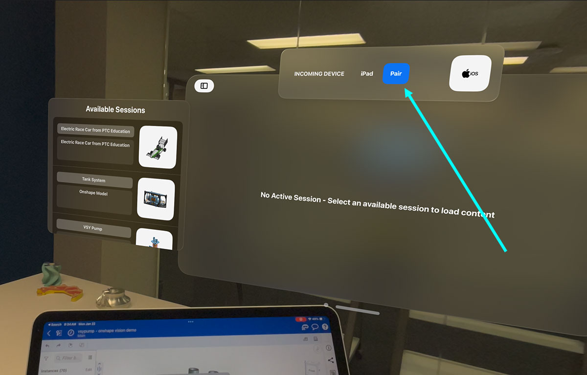 The pair icon in the Onshape Vision app within the Apple Vision Pro