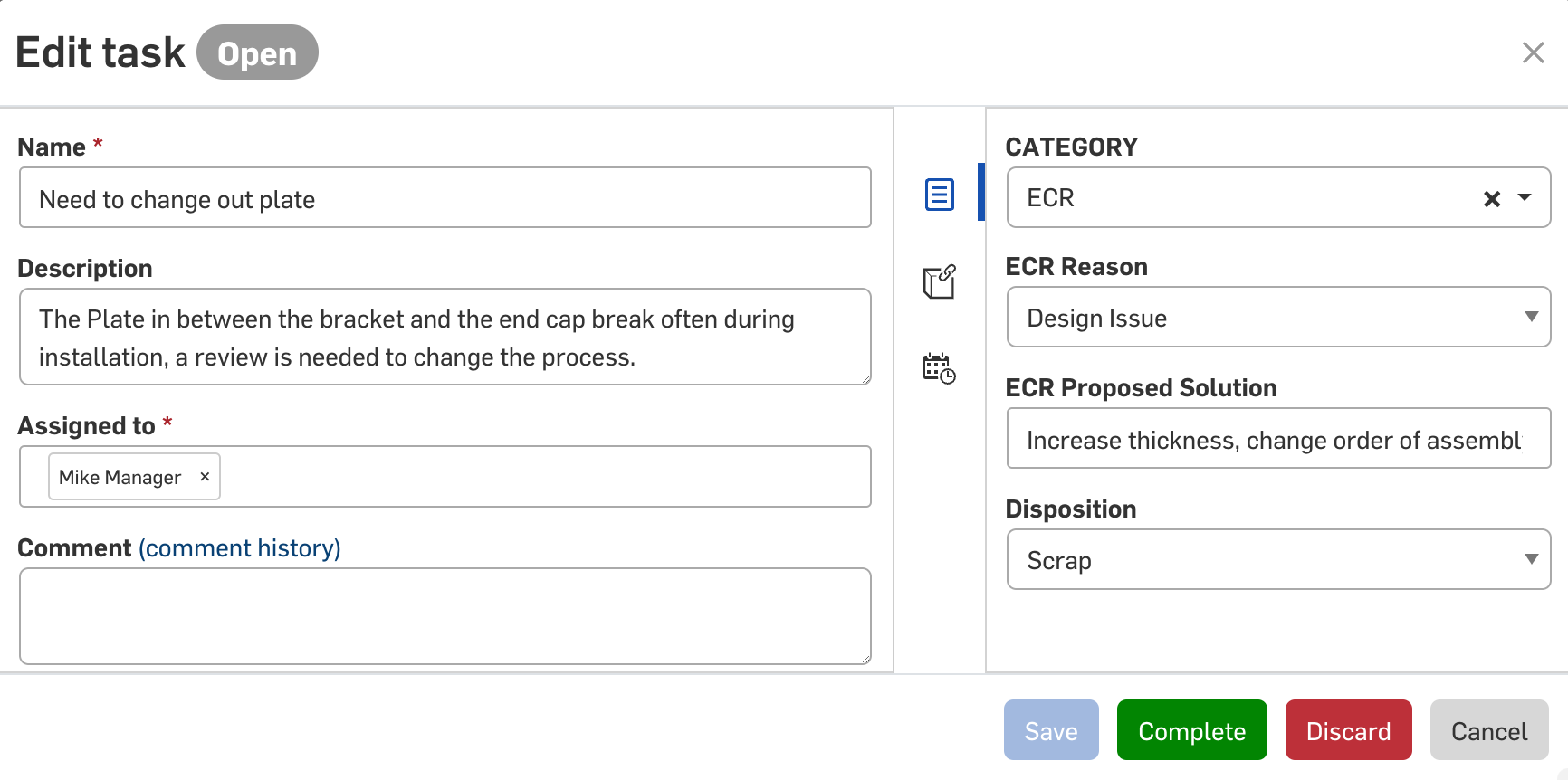 The Edit task dialog in Onshape