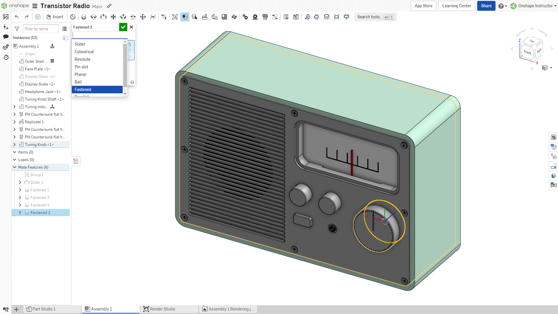 Fastening mates in a model