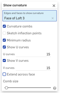 Show curvature dialog