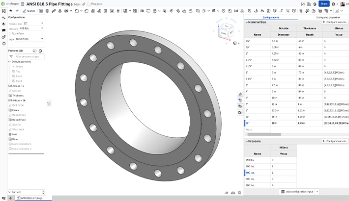 A CAD model in Onshape.