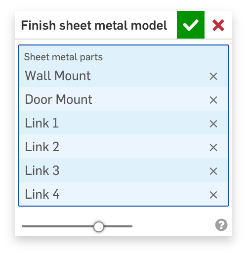 finish sheet metal model dialog