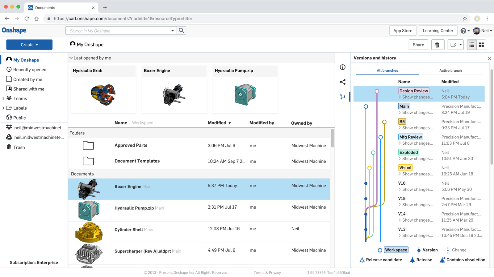 Versions and history within Onshape