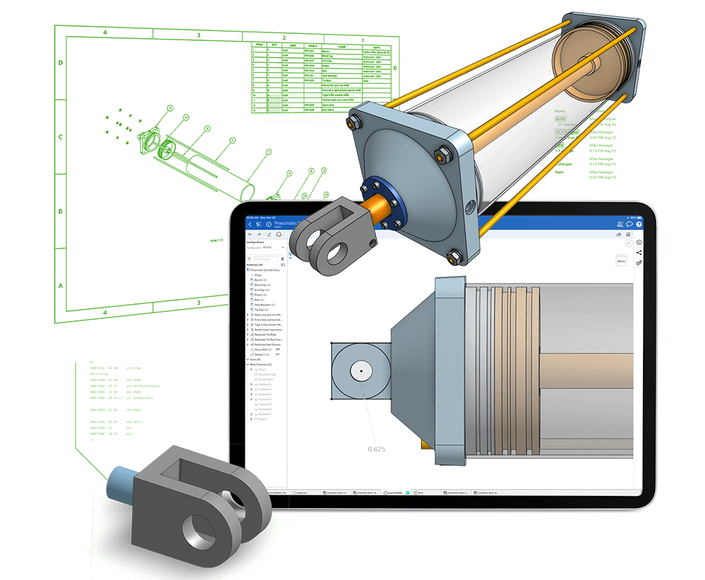 Onshape model in different stages of development