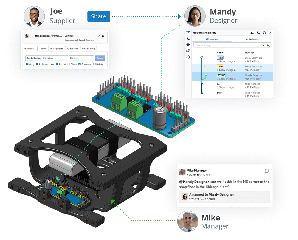 collaborators working on an Onshape model